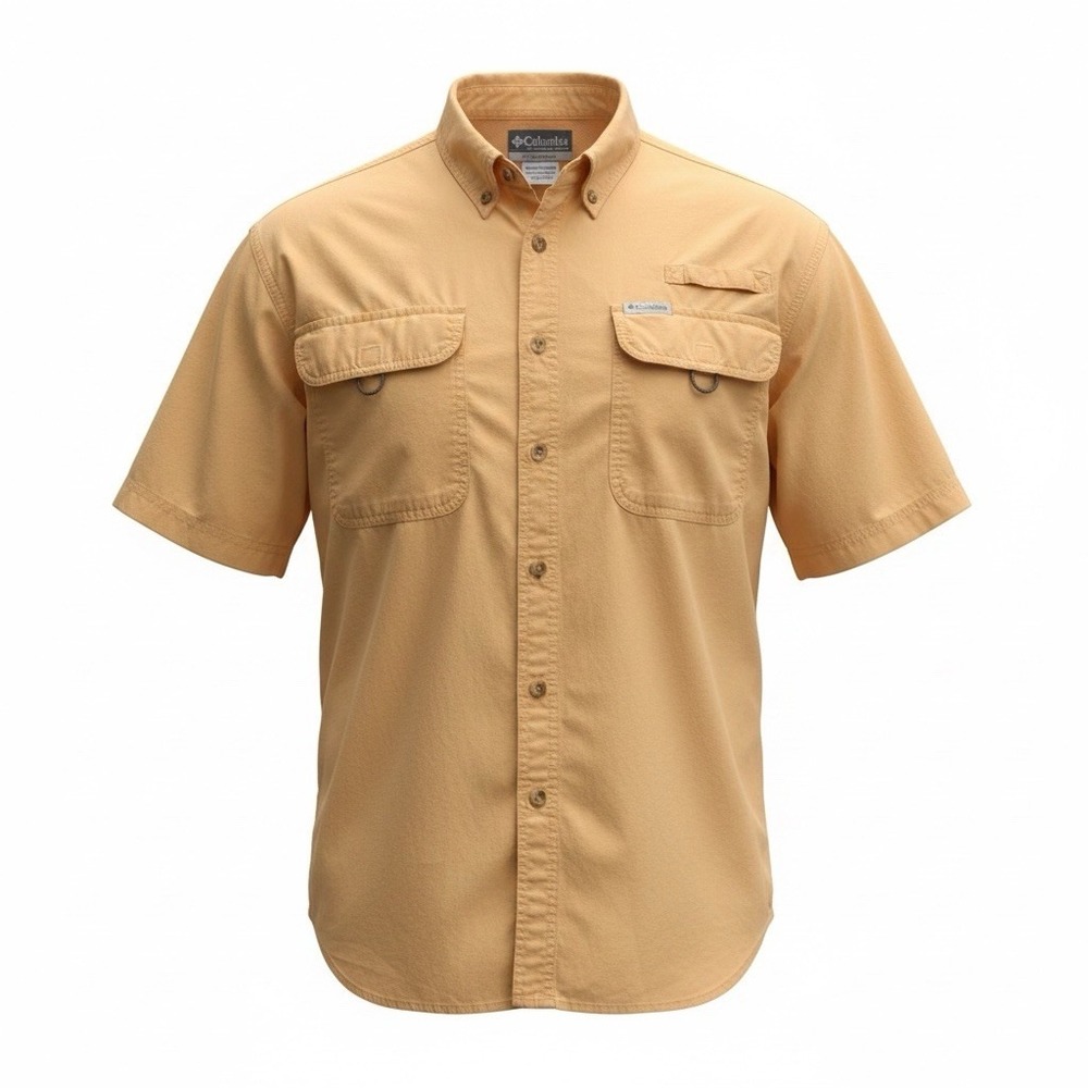 Columbia Sportswear XCO Shirt Mens Large Yellow Short Sleeve Vintage 7142